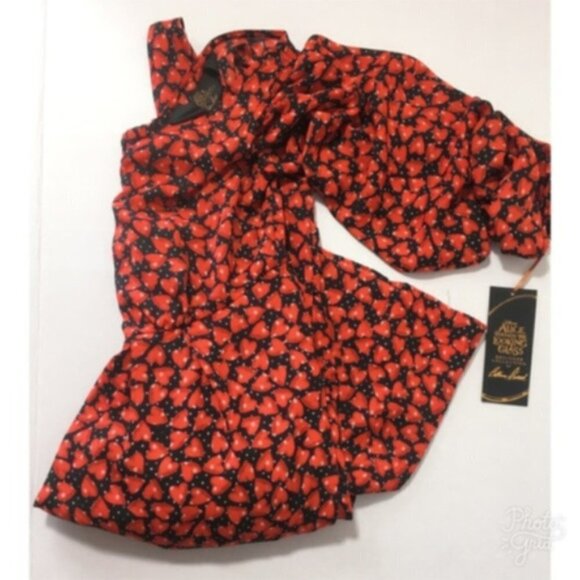 LC Lauren Conrad Womens Black Red Hearts Cold Shoulder Baby Doll Dress Sz XS New - Picture 2 of 8
